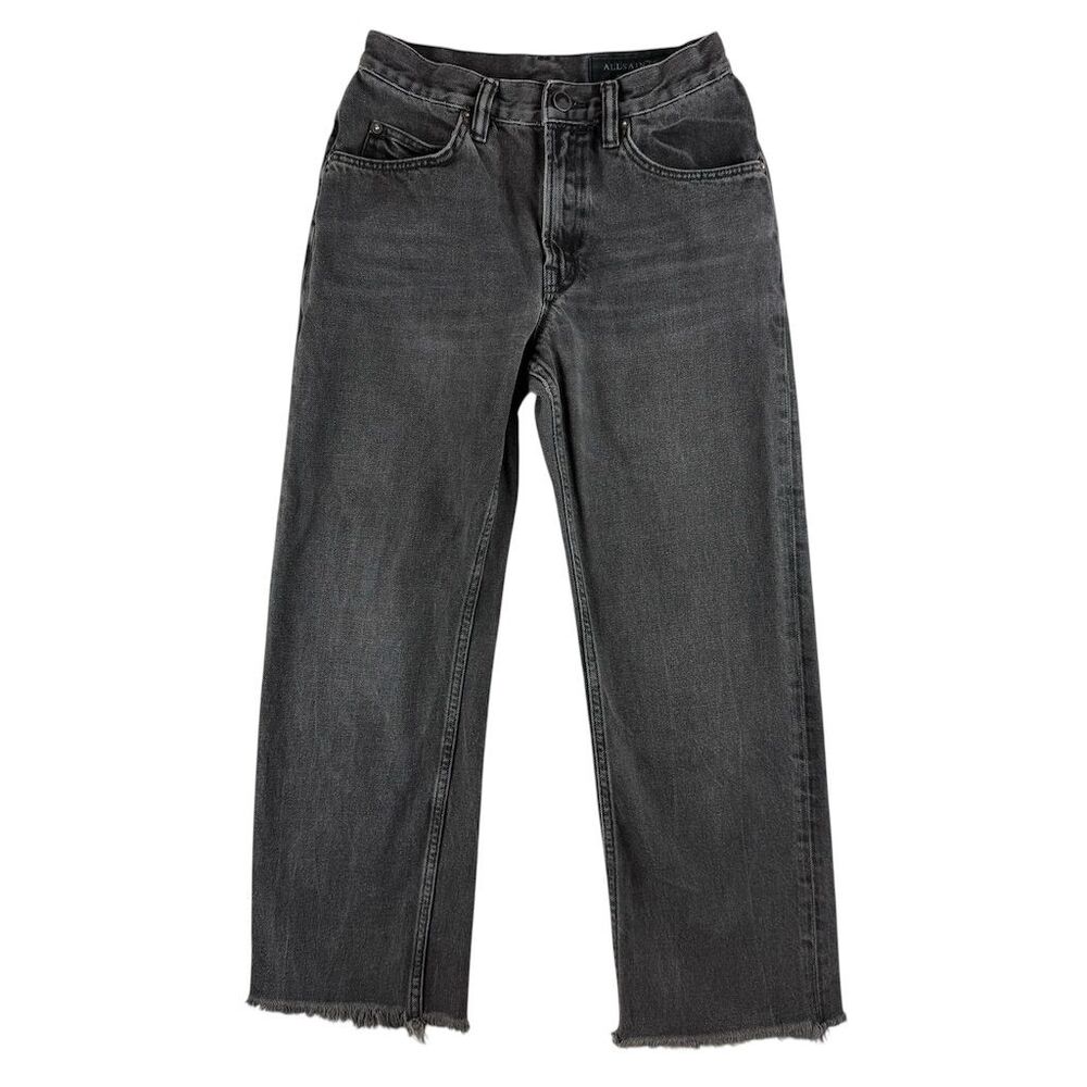 Allsaints Women's Mazzy Straight Jeans Size 25 Crop Wide Leg Gray Charcoal Wash